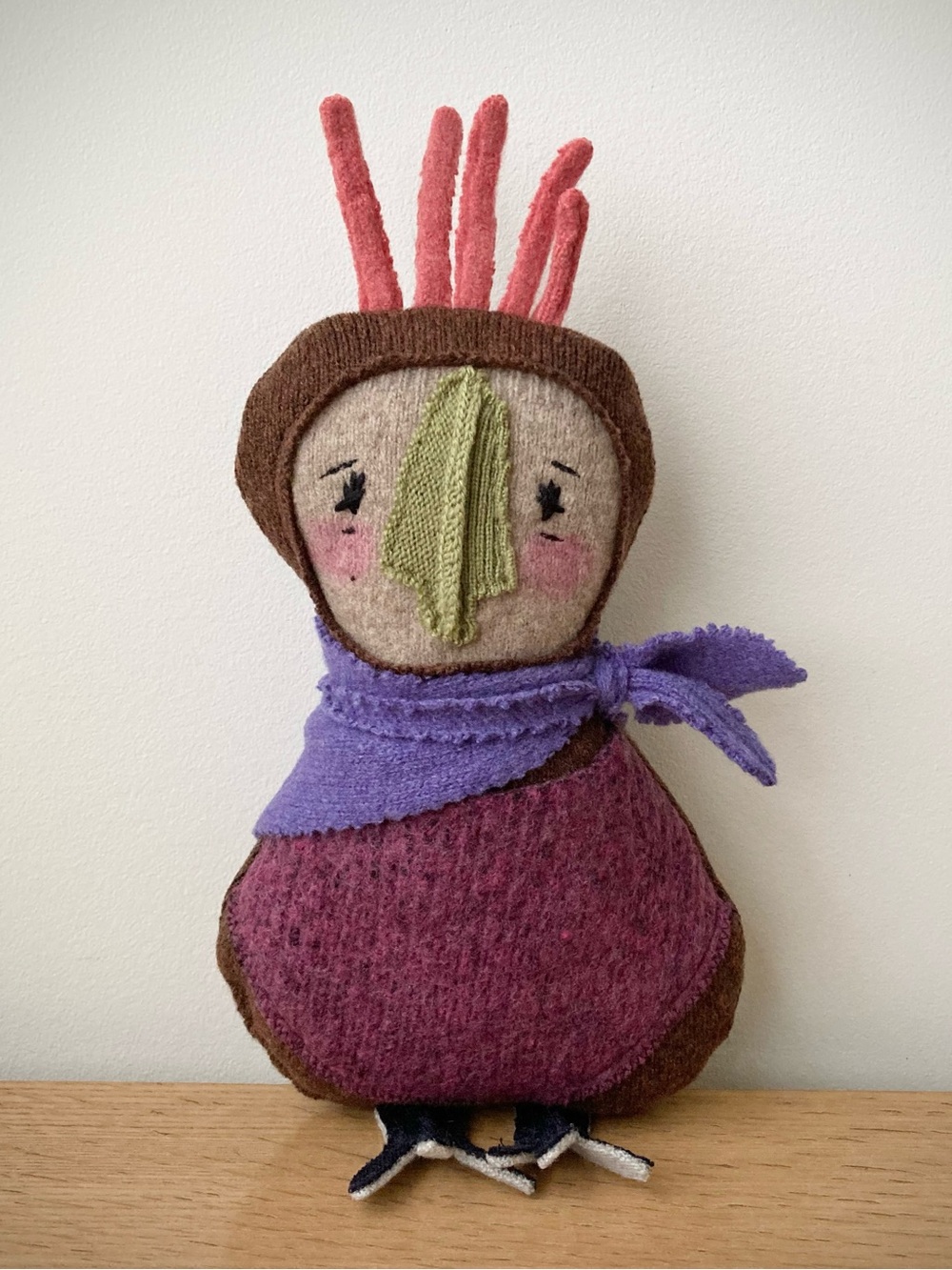 joodito bird reclaimed wool cashmere folk art rag doll japanese wabi sabi owl